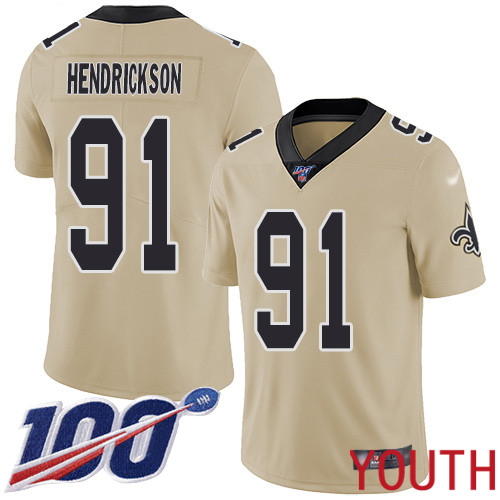 New Orleans Saints Limited Gold Youth Trey Hendrickson Jersey NFL Football #91 100th Season Inverted Legend Jersey->youth nfl jersey->Youth Jersey